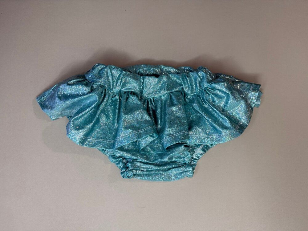 Aqua Blue Metallic Shimmer Skirted Bummies Ruffle Diaper Cover 2T skort